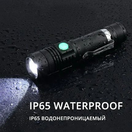 Rechargeable T6 Handheld Flashlight Use 18650 Zoom Torch Portable Cap Clamp Headlamp Pen Clip Working Light Outdoor Flashlight