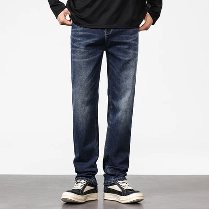 Brand jeans pants Men's Light Business Micro Stretch Straight Fit Denim Pants Vintage All Season Long Pants Deep blue versatile