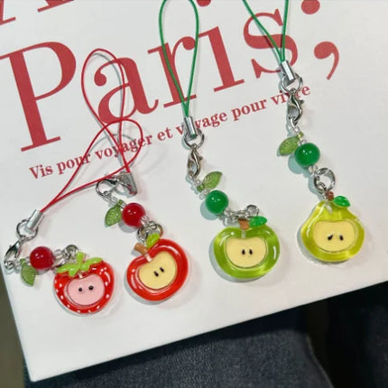 Red Green Apple Handmade Pendant Phone Chain Bead Hanging Ornament Camera Chain Cute Ins Girl Heart Key Chain Accessories