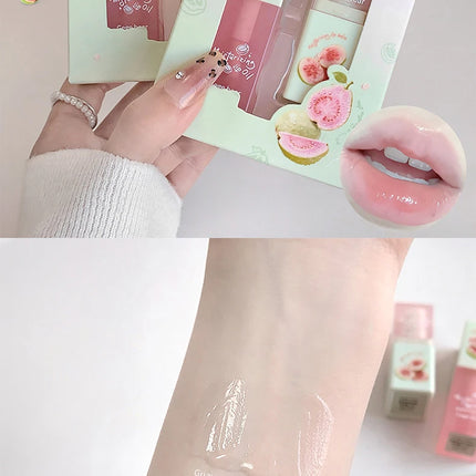 Guava Hydrating Lip Balm and Lip Oil Set Gege Bear Light Moisturizing Soothing and Tender Lips for Winter Use