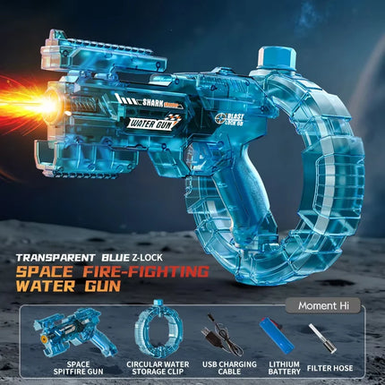 2026Space Electric Water Gun Energy Ring Burst Transformation LED Lights Large Capacity Full Auto Continuous Fire Squirt Gun Toy