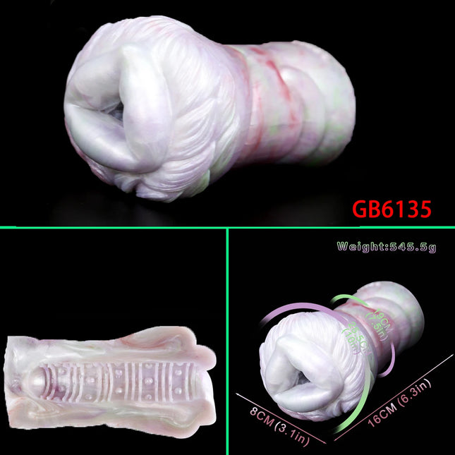 GEEBA Dual Channel Fantasy Furry Masturbation Sleeve For Men Pocket Pussy Silicone Male Masturbator In Fur Adult Sex Toys Supply