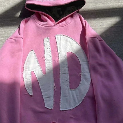 Hoodie with patch English letter pattern, spring fashion men's long-sleeved hooded sweatshirt, Y2K clothing jacket, women's hood