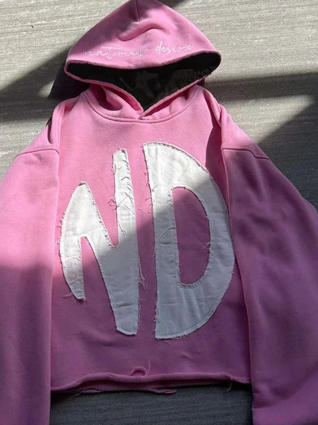 Hoodie with patch English letter pattern, spring fashion men's long-sleeved hooded sweatshirt, Y2K clothing jacket, women's hood