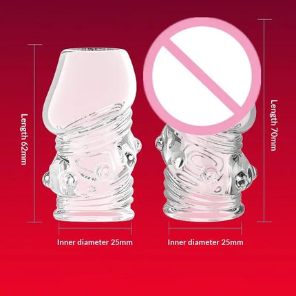 New 2PCS Crystal Penis Sleeve Glans Cover Penis Enlargement Penis Extender Exerciser Sex Toys For Men Sex Products