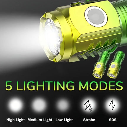 Mini 3LED Flashlight With Pen Clip，Tail Magnet, Portable Brightness,Rechargeable Waterproof Emergency Spotlight Outdoor Torch