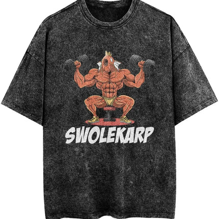 2026 Hot Sale Pokemon Squirtle Gym Muscle T-Shirt Vintage Washed Anime Graphic Tee Unisex Streetwear Short Sleeve Top Gym Lovers