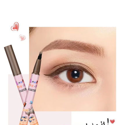 4 Colors Eyebrow Pen Waterproof 4 Fork Tip Eyebrow Tattoo Pencil Cosmetic Long Lasting Natural Dark Brown Liquid Eye Brow Pencil