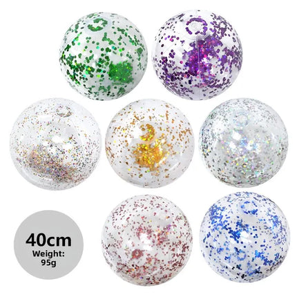 40cm Shiny Sequins Inflatable Ball PVC Transparent Confetti Ball Reusable Swimming Pool Beach Ball Holiday Party Decor