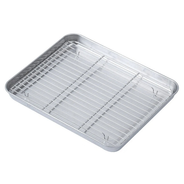 Stainless Steel Baking Pan Tray With Wire Rack Cake Baking BBQ Pan Tray Plate Oven Brownie Rack Cooking Roasting Grilling Tool
