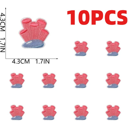 10PCS Bulk Small Fish Jellyfish Coral Embroidery Patches Cute Octopus Shell Seaweed Sticker For Ocean Bag Decoration Wholesale