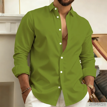 New 21-color men's solid long-sleeve collared shirt, business casual, urban everyday, handsome men's comfortable top