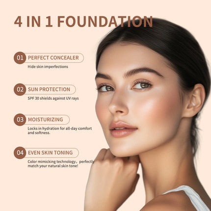 Foundation 4 in 1 - Medium Spectrum with SPF 30+, Longwearing & Waterproof Hydrating Color Changing Foundation Women Cosmetics