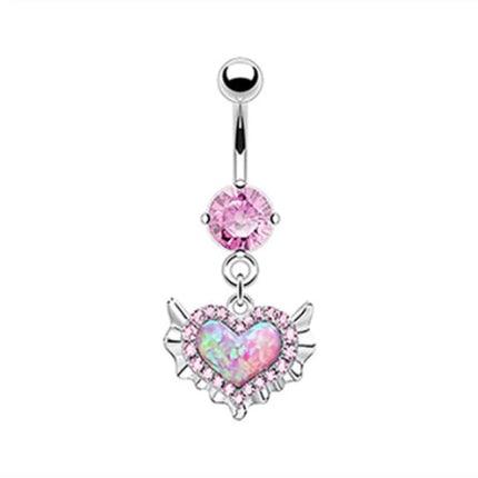 1PCS Pink Crown Belly Button Rings Jewelry Stainless Steel Heart Navel Piercing Barbell Crystal Cute Belly Rings For Women Girls