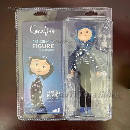 NECA Anime Coraline Doll Articulated Anime Figure Raincoat Sweater In Striped Shirt Toy LA Girl Decoration Model Bithday Gifts