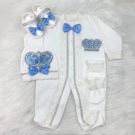 Dollbling Newborn Set Baby's Sets Rhinestone Crown 0-3 Months Hat+Bodysuits+Gloves+Shoes 4 Parts Boy Girl Jumpsuit Clothing