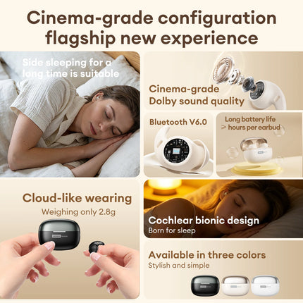 Choice Lenovo Sleep Earbuds Wireless Bluetooth 6.0 Headphones HD Call HIFI Sound Music Earphones Gifts 25H Battery Life LE261