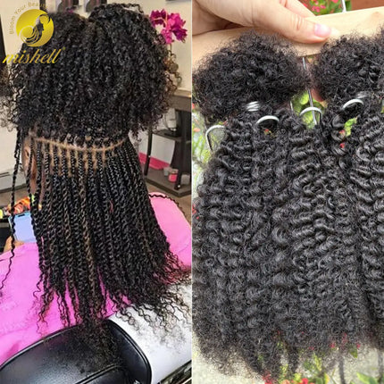 30g/Bundle Afro Kinky Curly Human Hair Bulk Extensions No Weft 16inch for Permanent Micro Locs/Twists/Braids/Repair Locs