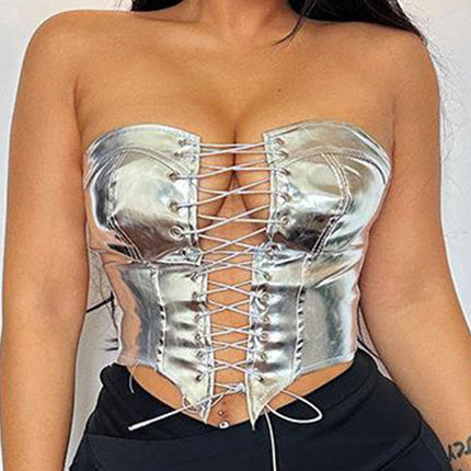 Sexy Y2K Clothes Leather Corset Crop Top Women Summer Body Night Club Party Halter Tank Top Festival Outfits Cropped Tube Tops