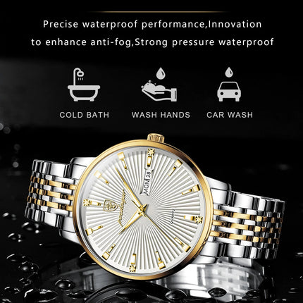 POEDAGAR Fashion Business Men's Watches Waterproof Luminous Date&Week Stainless Steel Men Watch Quartz Exquisite Male Wristwatch