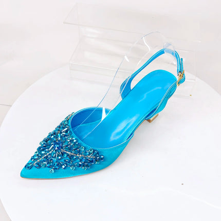 INSIGHTLINK Sky blue/Green/Gold/Purple Rhinestones High Heels Sandals With Clutch Bags For Wedding Party Lady Shoes And Bag Set