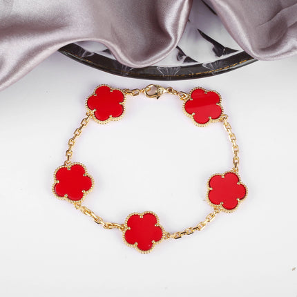 Hot Sale Premium 15mm Natural Stone White Shell Five Leaf Flower Bracelet Gold Silver Lucky bangle For Women Girls Party Daily