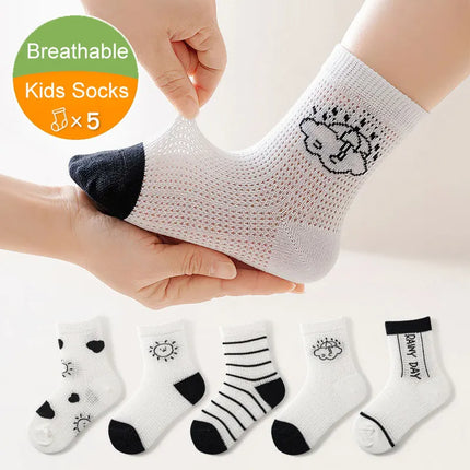5 Pairs 1 To 12 Years Children's Socks 2025 Spring Summer Baby Boys Girls Cotton Mesh Breathable Thin Soft Cute Socks Kids Socks