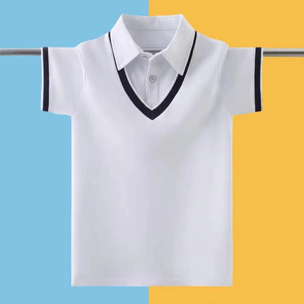Kids' Cotton Turn-Down Collar Polo Summer Children's Short-Sleeve Top Shirt for Teenage Boys Ages 5-15