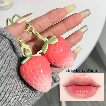 Strawberry Keychain Temperature Color Changing Lipstick Long Lasting Moisturizing Nourishing Lip Balm Cute Lip Gloss Cosmetics