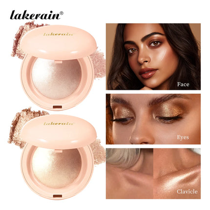 Lakerain Silken Touch Highlight Powder Smooth Texture Luminous Finish Long Lasting Makeup Waterproof Baked Highlighter Powder
