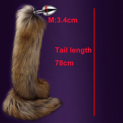 78cm Red Long Fox Tail Anal Plug Metal Butt Plug Prostate Massager Erotic Cosplay Accessories Adult Novelty Sex Toys For Couples