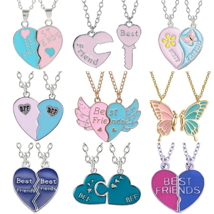 Hot Couple Pink Blue Heart Broken Best Friends Necklace Pendant Chain BFF Friendship Cute Jewelry Gifts For Kids 2PCS/Set