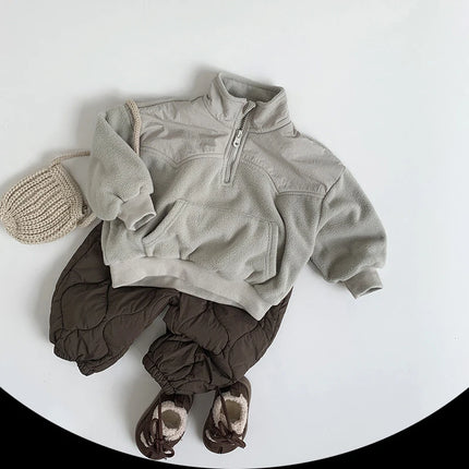 MILANCEL New Winter Children Hoodie 1-7T Simple Color Block Girls Fleece Top Korean Version Loose Kids Warm Clothes