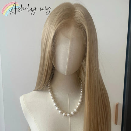 Ashely Platinum Blonde Wig 26inch 13x4 Lace Front Wig Long Straight Synthetic Lace Wigs High temperature Fibers for Cosplay