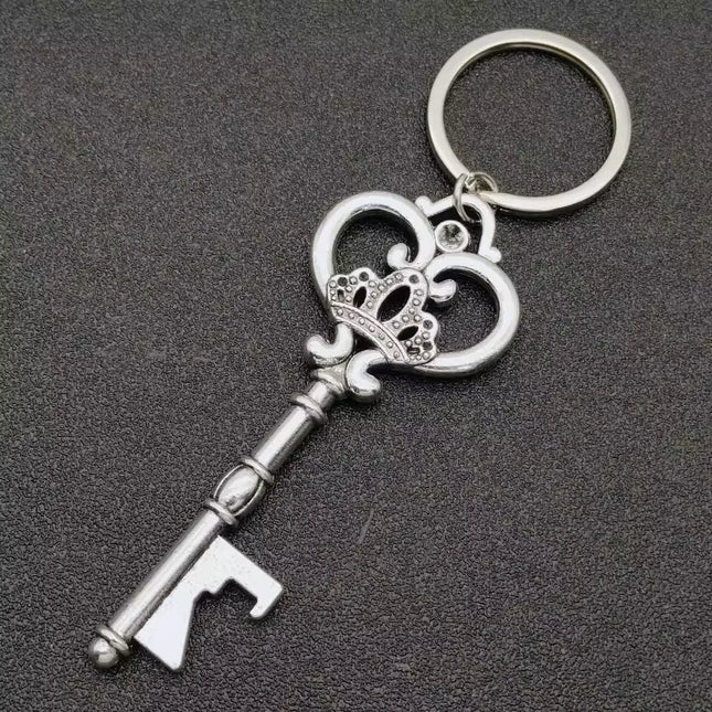 Retro Large Crown Love Key Pendant Creative Bottle Opener Antique Silver Metal Pendant Charm Keychain
