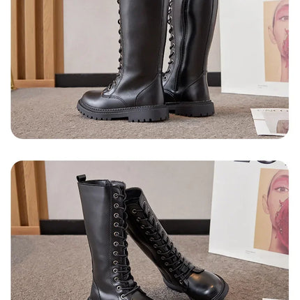 Girls Long Boots Children Knee-High Fashion Motorcycle Boots Rubber Soft Platform for Princess Kids High Boots Classic Winter