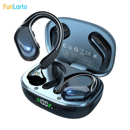 Wireless Running Earbuds 75 Hours Long Battery Life Over The Ear Earbuds with EarHooks Hands Free Wireless Bluetooth Ear Buds
