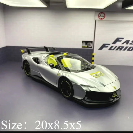1:24 SF90XX SF90 Alloy Sports Car Model Diecasts Metal Racing Vehicles Car Model Sound Light Simulation Collection Kids Toy Gift