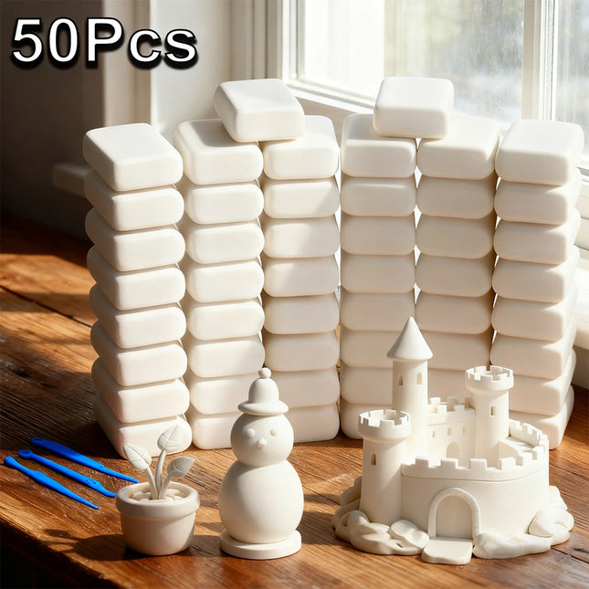 50 packs, white clay creative air-dried ultra-light clay, soil clay, toy clay for space, DIY modeling kit with tool tutorial gif