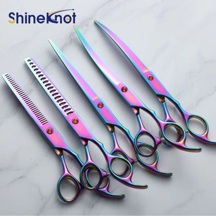 SHINEKNOT 7-Inch Pet Scissors Set Specially Designed For Dog Hair Cutting With Curved Scissors Teddy Bear Professional Hair Trim