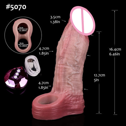 FAAK 10 Mode Remote Control Vibrator Realistic Penis Sleeve Male Sex Toys for Men Penis Enlarger Thicken Dildo Cock Ring