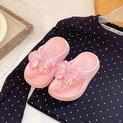 Bling Butterfly Girls Princess Slippers Summer Solid EVA Waterproof Children Flip Flops Fashion Soft Bottom Kids Beach Slippers