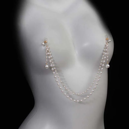 Sexy Imitation Pearl Tassel Chest Chain for Women Girls Exaggerated Metal Double Layered Nipple Chain Body Jewelry Accessories