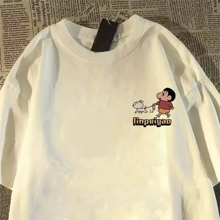 Crayon Little New Japanese Anime Printed Cotton T-shirt Cute Style Women's Short Sleeve T-shirt Personality High-Quality Tops