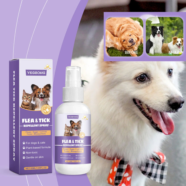 Pet Flea Tick Repellent Spray Waterproof Fur Clean Relieve Skin Itching Remove Mite Lice Dogs Cats External Insect Spray 50ml