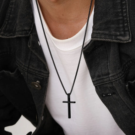 Vnox Cross Necklace for Men Women, Silver Color Plain Cross Pendant Collar with Stainless Steel Box Chain
