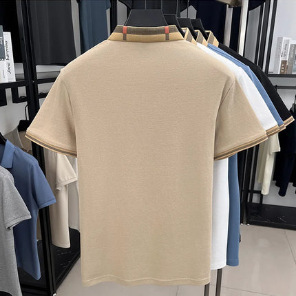 Summer 2025 men's golf fashion: short-sleeved polo shirt, high-end design, exquisite ice silk embroidery, breathable T-shirt