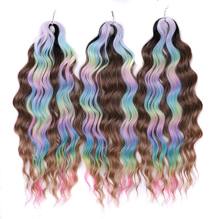 FREEDOM Synthetic Braiding Hair Extensions Deep Wavy 24 inch Long Curly Braids Hair Ombre Brown Rainbow Twist Crochet Hair