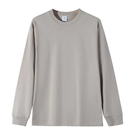 600G/㎡ Long-sleeved T-shirt Men's American Bundle Bottoming Shirt with Small Neckline Loose Pure Cotton Green Autumn Top Men's
