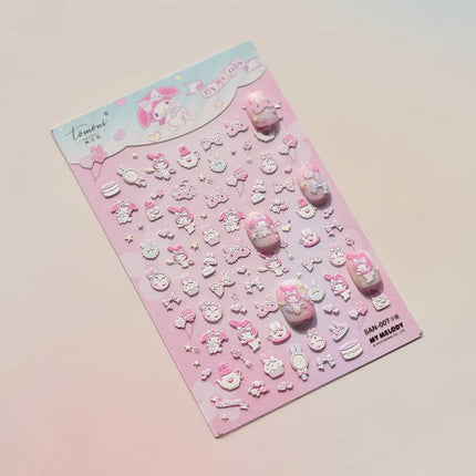 Embossed Sanrio Series Nail Stickers My Melody Hello Kitty Self-Adhesive Nail Parts Long-Lasting Colors Kuromi Nail Accessories